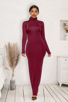 Mock Neck Long Sleeve Maxi Slim Dress - Guy Christopher