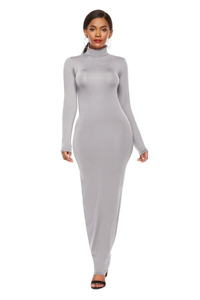 Mock Neck Long Sleeve Maxi Slim Dress - Guy Christopher