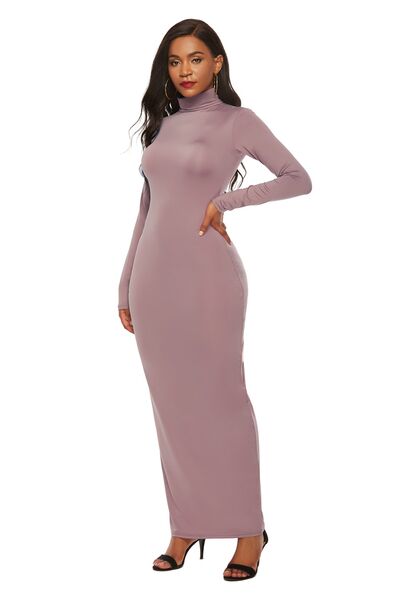 Mock Neck Long Sleeve Maxi Slim Dress - Guy Christopher