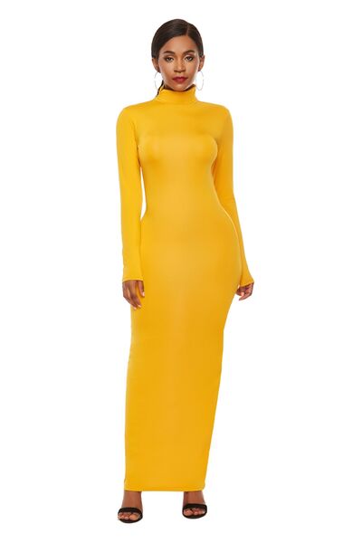 Mock Neck Long Sleeve Maxi Slim Dress - Guy Christopher