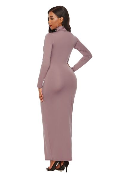 Mock Neck Long Sleeve Maxi Slim Dress - Guy Christopher