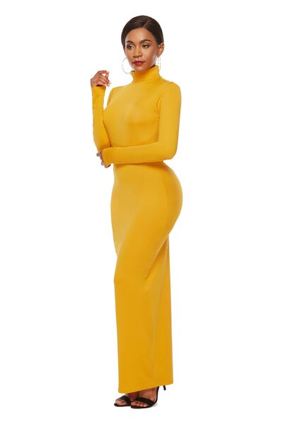 Mock Neck Long Sleeve Maxi Slim Dress - Guy Christopher