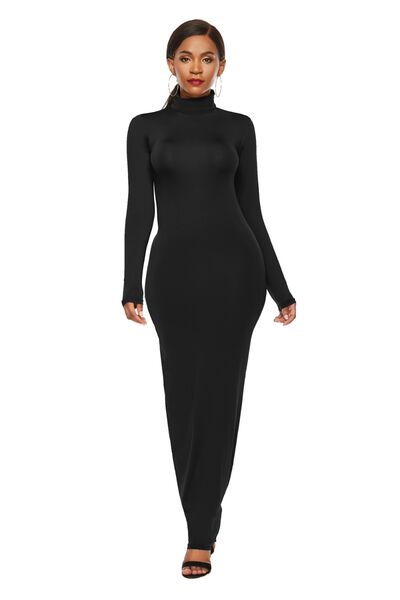 Mock Neck Long Sleeve Maxi Slim Dress - Guy Christopher