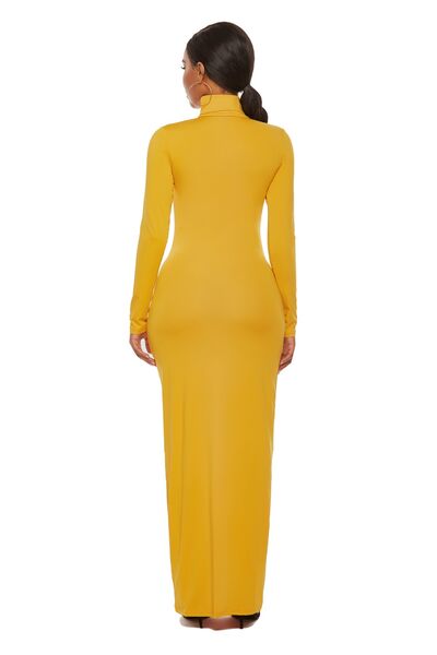 Mock Neck Long Sleeve Maxi Slim Dress - Guy Christopher