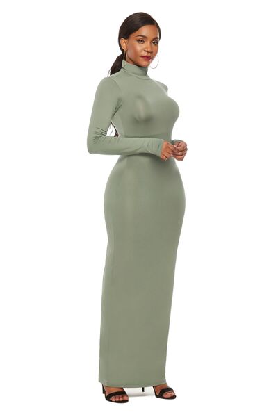 Mock Neck Long Sleeve Maxi Slim Dress - Guy Christopher