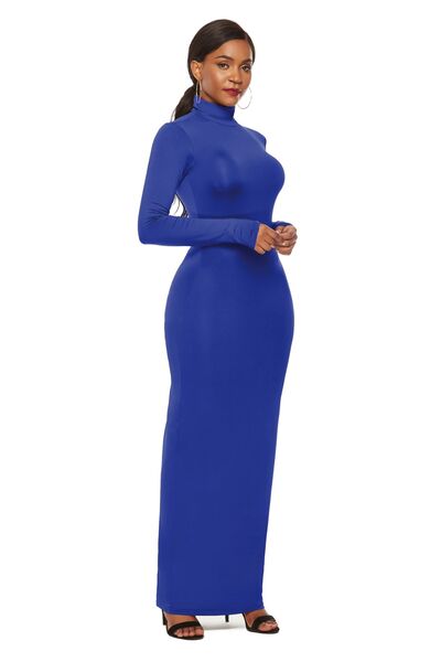 Mock Neck Long Sleeve Maxi Slim Dress - Guy Christopher