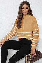 Mock Neck Long Sleeve Zip-Up Sweater - Guy Christopher