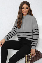 Mock Neck Long Sleeve Zip-Up Sweater - Guy Christopher