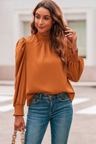 Mock Neck Puff Sleeve Blouse - Guy Christopher