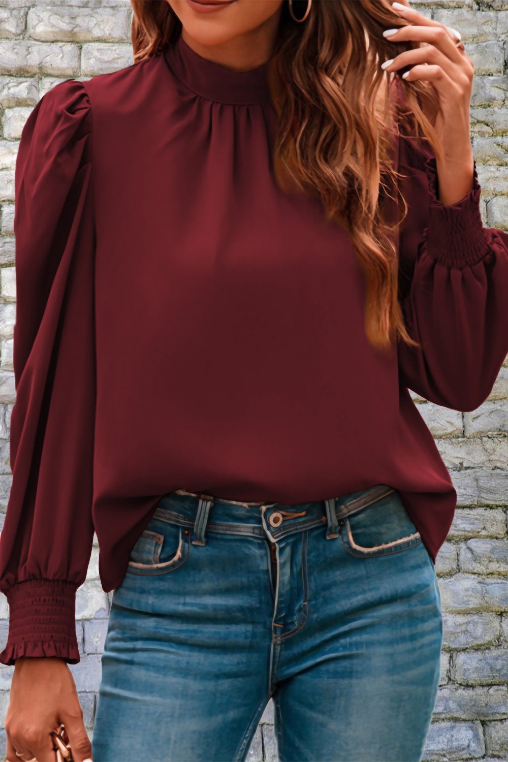 Mock Neck Puff Sleeve Blouse - Guy Christopher