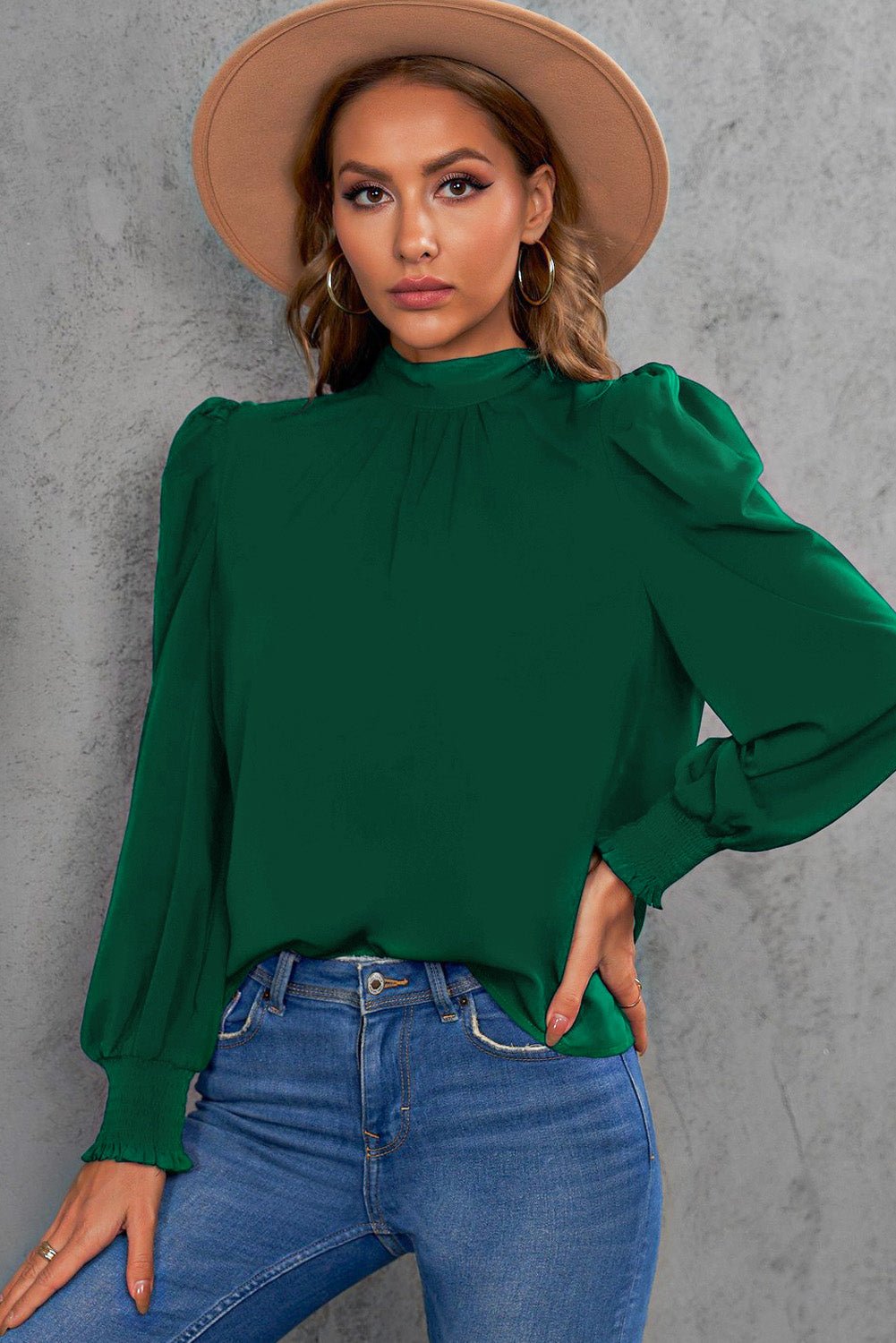 Mock Neck Puff Sleeve Blouse - Guy Christopher