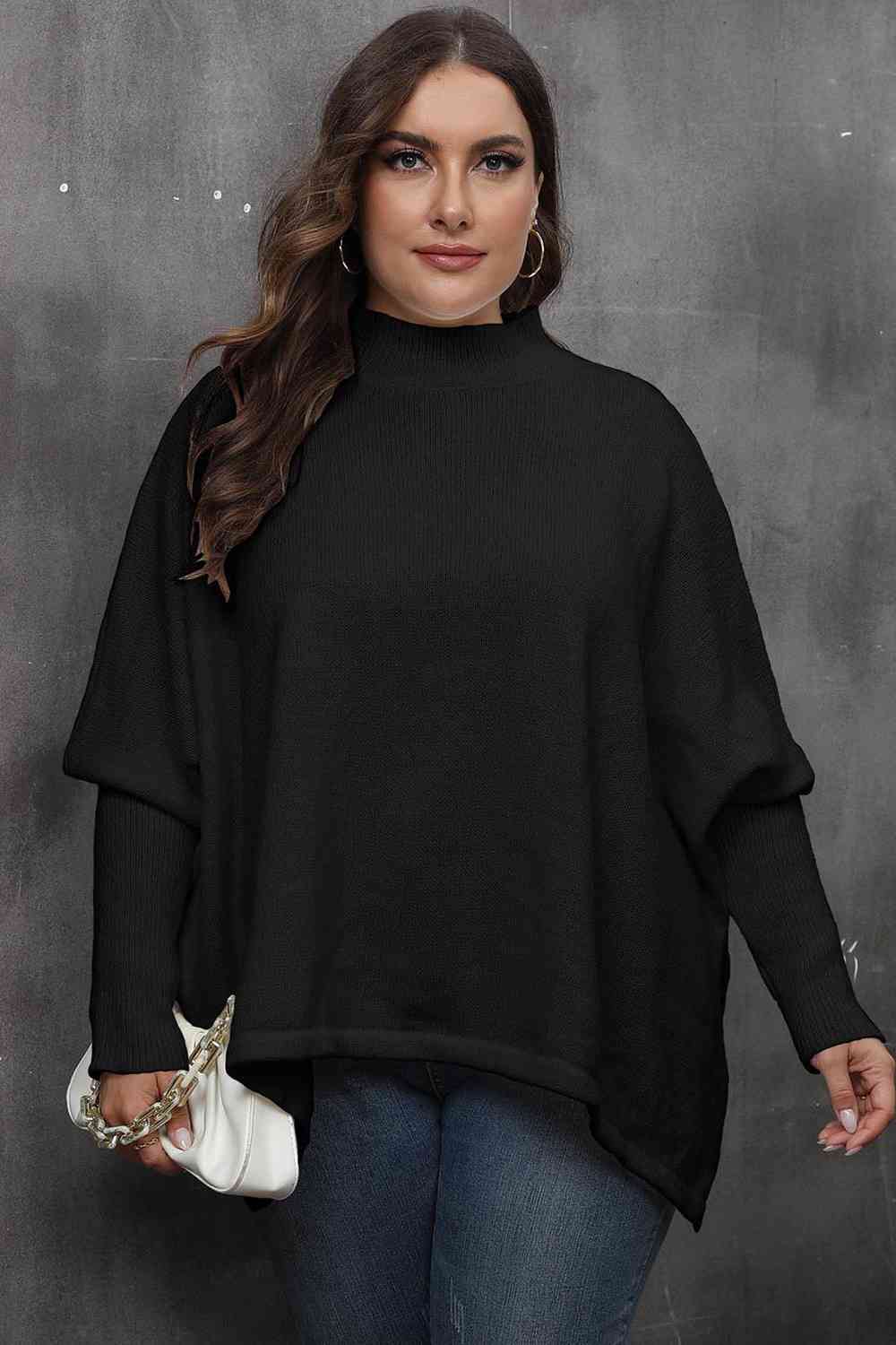 Mock Neck Raglan Sleeve Slit Sweater - Guy Christopher