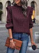 Mock Neck Ruffle Shoulder Blouse - Guy Christopher