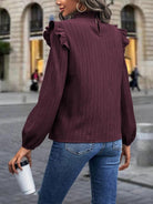 Mock Neck Ruffle Shoulder Blouse - Guy Christopher