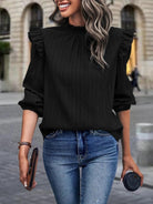 Mock Neck Ruffle Shoulder Blouse - Guy Christopher