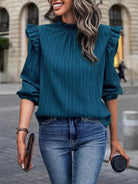 Mock Neck Ruffle Shoulder Blouse - Guy Christopher