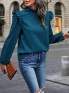 Mock Neck Ruffle Shoulder Blouse - Guy Christopher