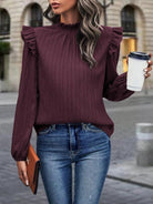 Mock Neck Ruffle Shoulder Blouse - Guy Christopher