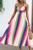 Multicolored Stripe Crisscross Backless Dress - Guy Christopher