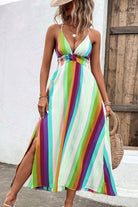 Multicolored Stripe Crisscross Backless Dress - Guy Christopher