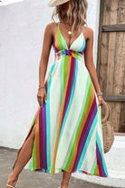 Multicolored Stripe Crisscross Backless Dress - Guy Christopher