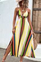 Multicolored Stripe Crisscross Backless Dress - Guy Christopher