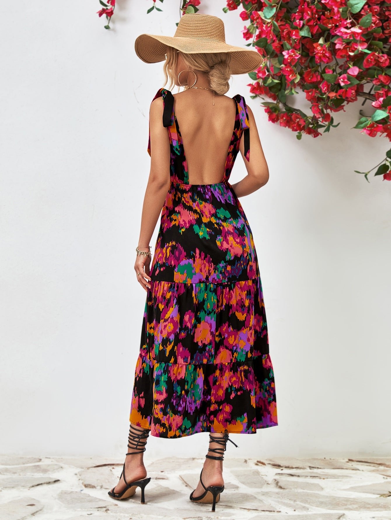 Multicolored V-Neck Backless Midi Dress - Guy Christopher