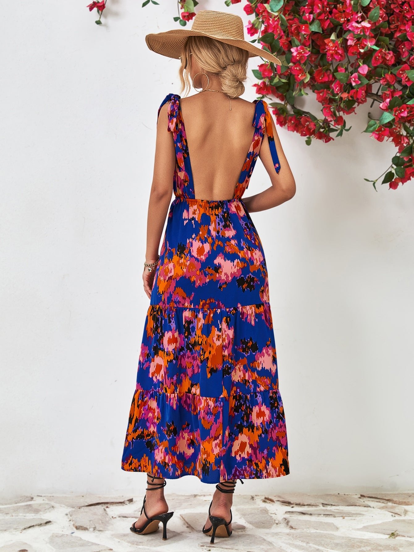 Multicolored V-Neck Backless Midi Dress - Guy Christopher