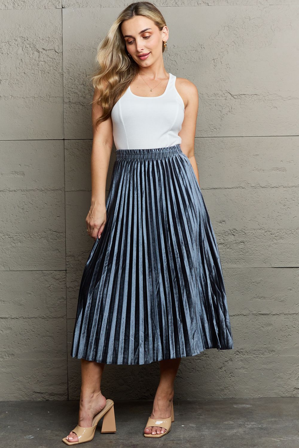 Ninexis Accordion Pleated Flowy Midi Skirt - Guy Christopher