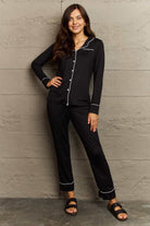 Ninexis Buttoned Collared Neck Top and Pants Pajama Set - Guy Christopher