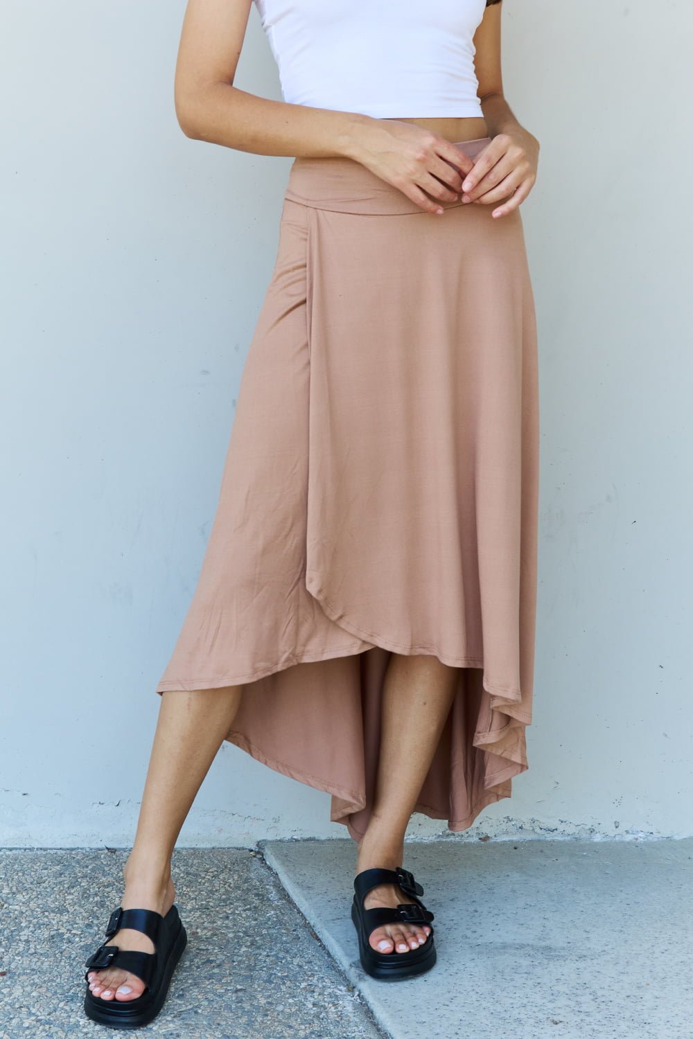 Ninexis First Choice High Waisted Flare Maxi Skirt in Camel - Guy Christopher