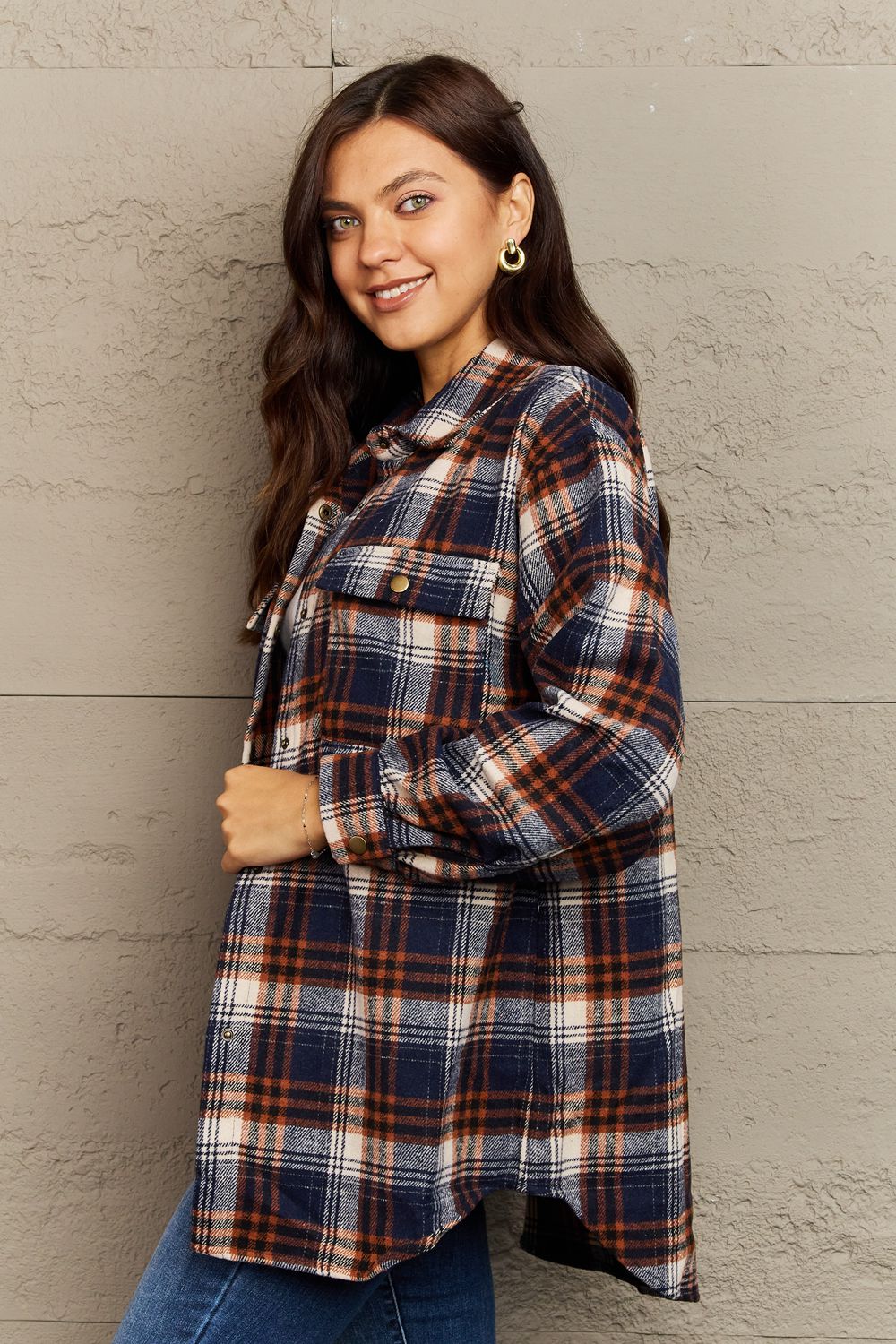Ninexis Full Size Plaid Collared Neck Button-Down Long Sleeve Jacket - Guy Christopher