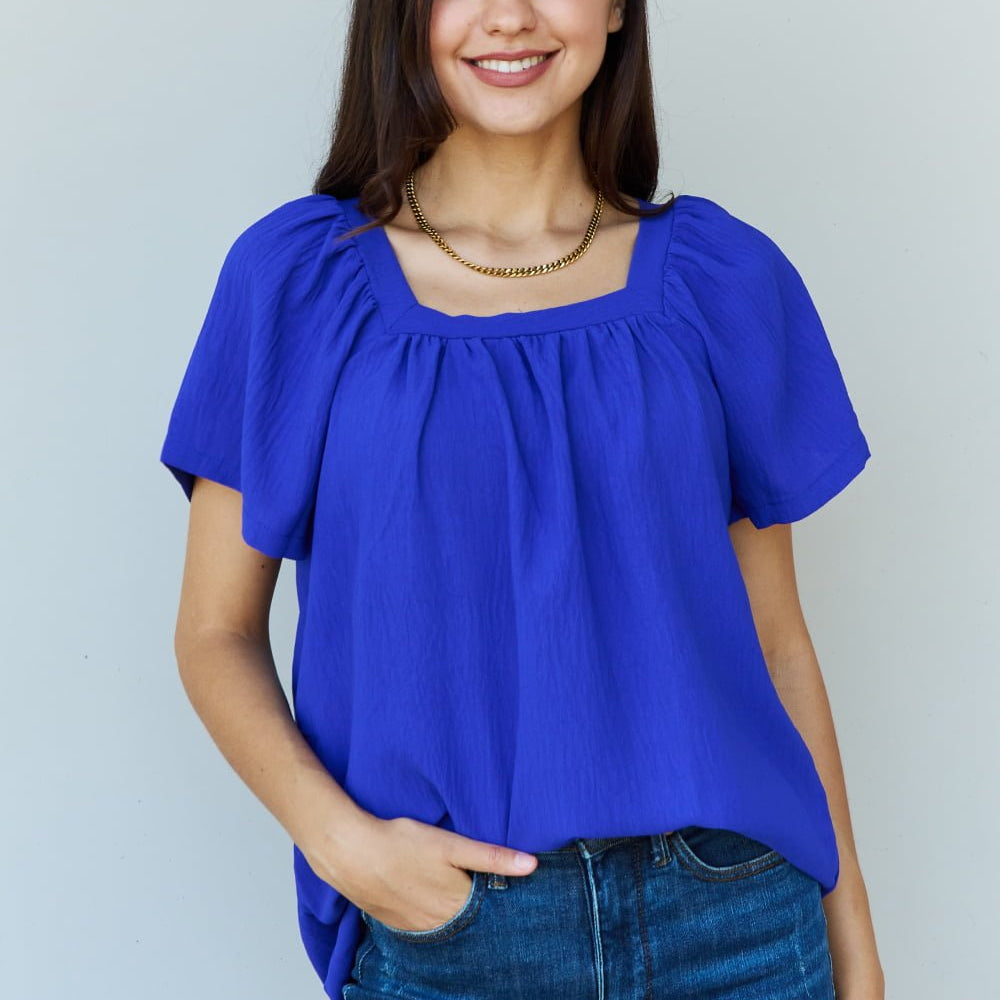 Ninexis Keep Me Close Square Neck Short Sleeve Blouse in Royal - Guy Christopher
