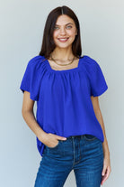 Ninexis Keep Me Close Square Neck Short Sleeve Blouse in Royal - Guy Christopher