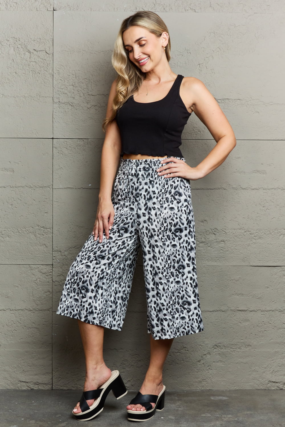 Ninexis Leopard High Waist Flowy Wide Leg Pants with Pockets - Guy Christopher