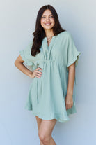 Ninexis Out Of Time Full Size Ruffle Hem Dress with Drawstring Waistband in Light Sage - Guy Christopher