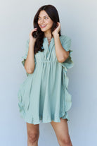 Ninexis Out Of Time Full Size Ruffle Hem Dress with Drawstring Waistband in Light Sage - Guy Christopher