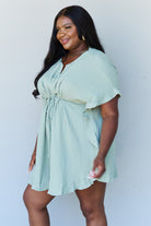 Ninexis Out Of Time Full Size Ruffle Hem Dress with Drawstring Waistband in Light Sage - Guy Christopher