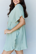 Ninexis Out Of Time Full Size Ruffle Hem Dress with Drawstring Waistband in Light Sage - Guy Christopher