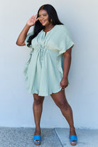 Ninexis Out Of Time Full Size Ruffle Hem Dress with Drawstring Waistband in Light Sage - Guy Christopher