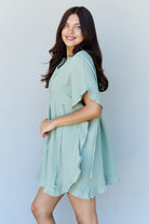 Ninexis Out Of Time Full Size Ruffle Hem Dress with Drawstring Waistband in Light Sage - Guy Christopher