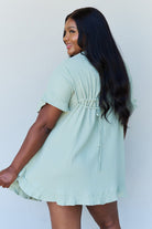 Ninexis Out Of Time Full Size Ruffle Hem Dress with Drawstring Waistband in Light Sage - Guy Christopher