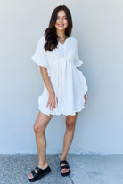 Ninexis Out Of Time Full Size Ruffle Hem Dress with Drawstring Waistband in White - Guy Christopher