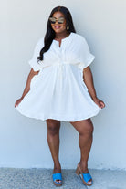 Ninexis Out Of Time Full Size Ruffle Hem Dress with Drawstring Waistband in White - Guy Christopher