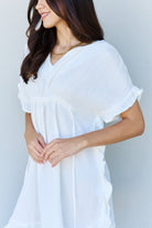 Ninexis Out Of Time Full Size Ruffle Hem Dress with Drawstring Waistband in White - Guy Christopher