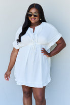 Ninexis Out Of Time Full Size Ruffle Hem Dress with Drawstring Waistband in White - Guy Christopher