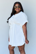 Ninexis Out Of Time Full Size Ruffle Hem Dress with Drawstring Waistband in White - Guy Christopher