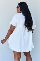 Ninexis Out Of Time Full Size Ruffle Hem Dress with Drawstring Waistband in White - Guy Christopher