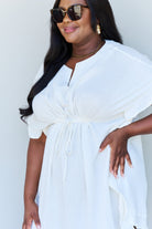 Ninexis Out Of Time Full Size Ruffle Hem Dress with Drawstring Waistband in White - Guy Christopher