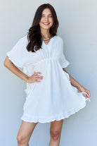 Ninexis Out Of Time Full Size Ruffle Hem Dress with Drawstring Waistband in White - Guy Christopher